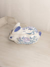 Medium White Ceramic Bunny Rabbit Lidded Dish with Floral Designs