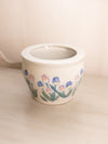 Medium White Ceramic Planter Pot with Floral Designs