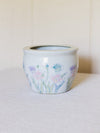 Medium White Ceramic Planter Pot with Pink, Green, Purple Floral Designs