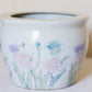Medium White Ceramic Planter Pot with Pink, Green, Purple Floral Designs