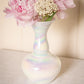 Medium White Iridescent Glass Bulbous Vase