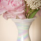 Medium White Iridescent Glass Bulbous Vase