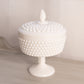 Medium White Milk Glass Hobnail Pedestal Lidded Dish
