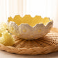 Medium Yellow and White Ceramic Floral Scalloped Bowl