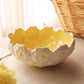 Medium Yellow and White Ceramic Floral Scalloped Bowl
