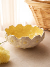 Medium Yellow and White Ceramic Floral Scalloped Bowl