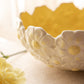 Medium Yellow and White Ceramic Floral Scalloped Bowl