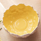 Medium Yellow and White Ceramic Floral Scalloped Bowl