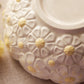 Medium Yellow and White Ceramic Floral Scalloped Bowl