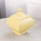 Medium Yellow Square Ceramic Lidded Dish with Finial