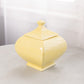 Medium Yellow Square Ceramic Lidded Dish with Finial
