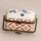 Mini Rectangular White Ceramic Hinged Lid Floral Handled Box