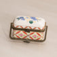 Mini Rectangular White Ceramic Hinged Lid Floral Handled Box