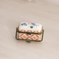 Mini Rectangular White Ceramic Hinged Lid Floral Handled Box
