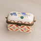 Mini Rectangular White Ceramic Hinged Lid Floral Handled Box
