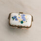 Mini Rectangular White Ceramic Hinged Lid Floral Handled Box