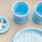 Mosser Blue Milk Glass Toothbrush Holder, Cup & Dish Bathroom Set