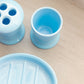 Mosser Blue Milk Glass Toothbrush Holder, Cup & Dish Bathroom Set