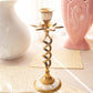 Open Twist Brass & Mother of Pearl Candleholder with Petals