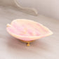 Pink & Peach Stone Leaf Dish with Gold Tone Metal Base with 3 Toes