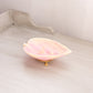 Pink & Peach Stone Leaf Dish with Gold Tone Metal Base with 3 Toes