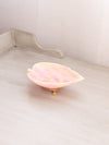 Pink & Peach Stone Leaf Dish with Gold Tone Metal Base with 3 Toes