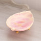Pink & Peach Stone Leaf Dish with Gold Tone Metal Base with 3 Toes