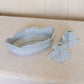 Vintage Powder Blue Ceramic Console Bowl with Candleholders Set