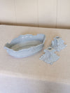 Vintage Powder Blue Ceramic Console Bowl with Candleholders Set