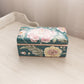 Rectangular Green Ceramic Lidded Box with Floral Details