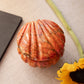 Vintage Orange Red Alabaster Stone Shell-Shaped Lidded Box