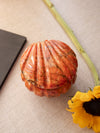 Vintage Orange Red Alabaster Stone Shell-Shaped Lidded Box