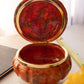 Vintage Orange Red Alabaster Stone Shell-Shaped Lidded Box