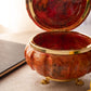 Vintage Orange Red Alabaster Stone Shell-Shaped Lidded Box