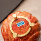 Vintage Orange Red Alabaster Stone Shell-Shaped Lidded Box