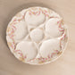 Reproduction Circular White Ceramic Oyster Plate with Pink Floral Designs