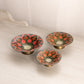 Set of 3 Brass Bowls with Pink, Orange & Green Enameled Floral Details