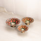 Set of 3 Brass Bowls with Pink, Orange & Green Enameled Floral Details