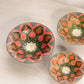 Set of 3 Brass Bowls with Pink, Orange & Green Enameled Floral Details