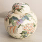 Short Cream Ceramic Lidded Jar with Bird & Floral Designs