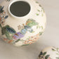 Short Cream Ceramic Lidded Jar with Bird & Floral Designs