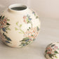 Short Cream Ceramic Lidded Jar with Bird & Floral Designs