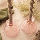Short Pink Glass Candleholders with Floral Textured Details (Set of 2)