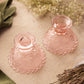 Short Pink Glass Candleholders with Floral Textured Details (Set of 2)