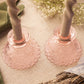 Short Pink Glass Candleholders with Floral Textured Details (Set of 2)
