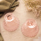 Short Pink Glass Candleholders with Floral Textured Details (Set of 2)