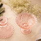Short Pink Glass Candleholders with Floral Textured Details (Set of 2)