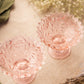 Short Pink Glass Candleholders with Floral Textured Details (Set of 2)