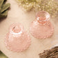 Short Pink Glass Candleholders with Floral Textured Details (Set of 2)