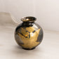 Short Round Silver and Gold Tone Brass Vase with Floral Designs